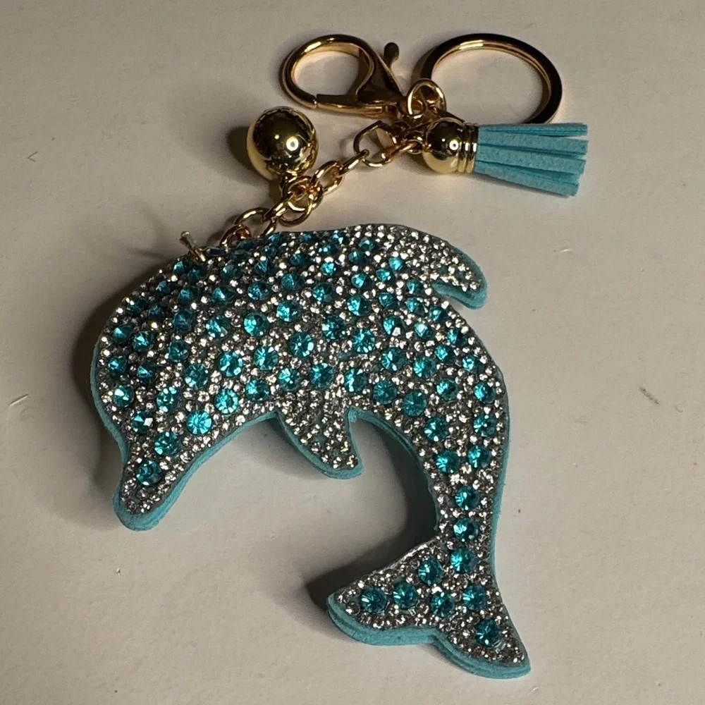 Sparkling Dolphin Keychain with Gold Accents